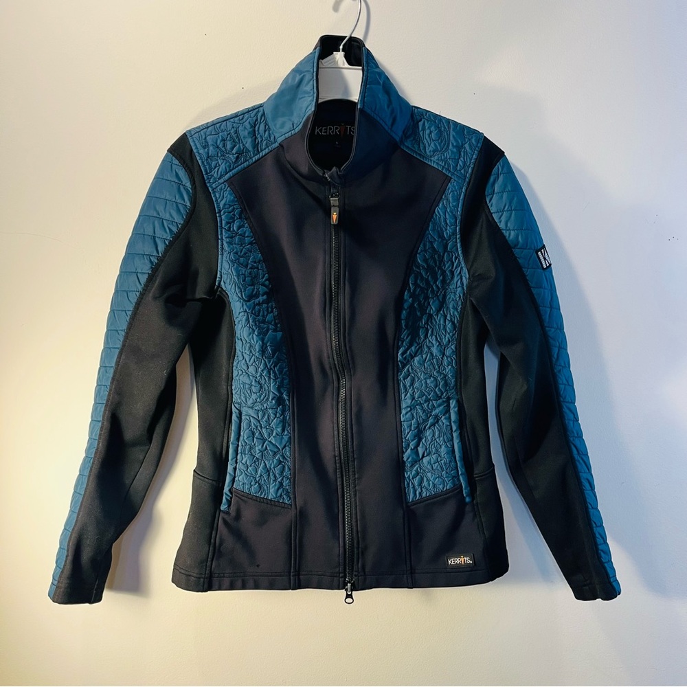 Kerrits Teal and Black Stretch Quilted Riding Jacket size Small